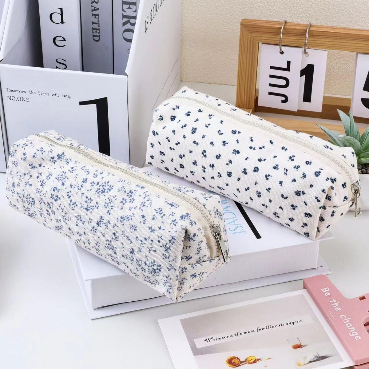 Cute Pencil Case Aesthetic Student Pencil Pouch Coin Pen Pouch Cosmetic Bag Office Stationery Organizer For Kids Teen School (Z-Pink flower)