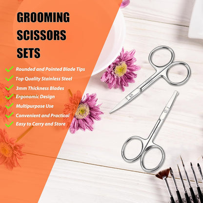 LePinko Facial Hair Small Grooming Scissors For Men Women, 2PCS Silver
