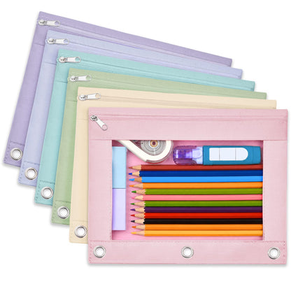 Forvencer 6 Pack Pencil Pouches for 3 Ring Binder, Smooth Zipper Pencil Bag