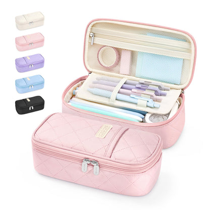 Sooez Cute Pencil Case, Soft Quilted Pencil Pouch, Large Pen Pencil Bag