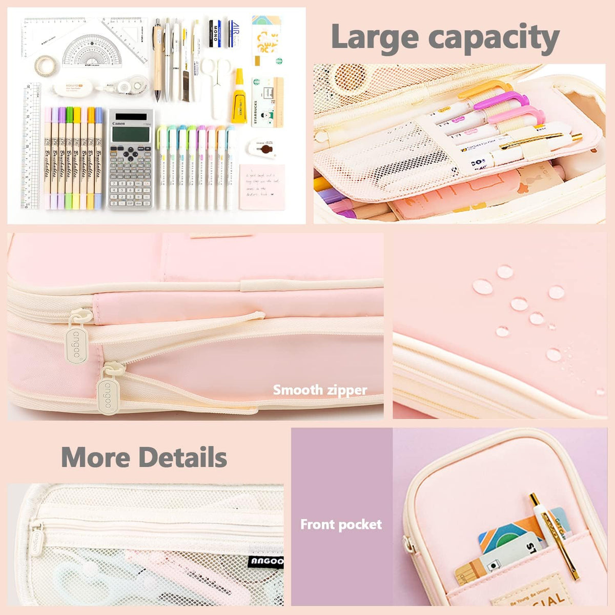 MAMUNU Expandable Pencil case with compartments, Large Capacity Pencil Cases Pencil Bag Pouch Office School, Portable Pencil Case Large School Stationery Organizer, Makeup Cosmetic Bag, Pink