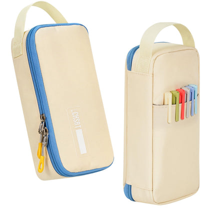 ECHSRT Large Capacity Pencil Case with Hidden Pocket, 1200D Oxford Fabric Zipper Pencil Pouch with Handle, Multi-Pocket Stationery Organizer for Office, College, Travel and Daily Carry, Beige