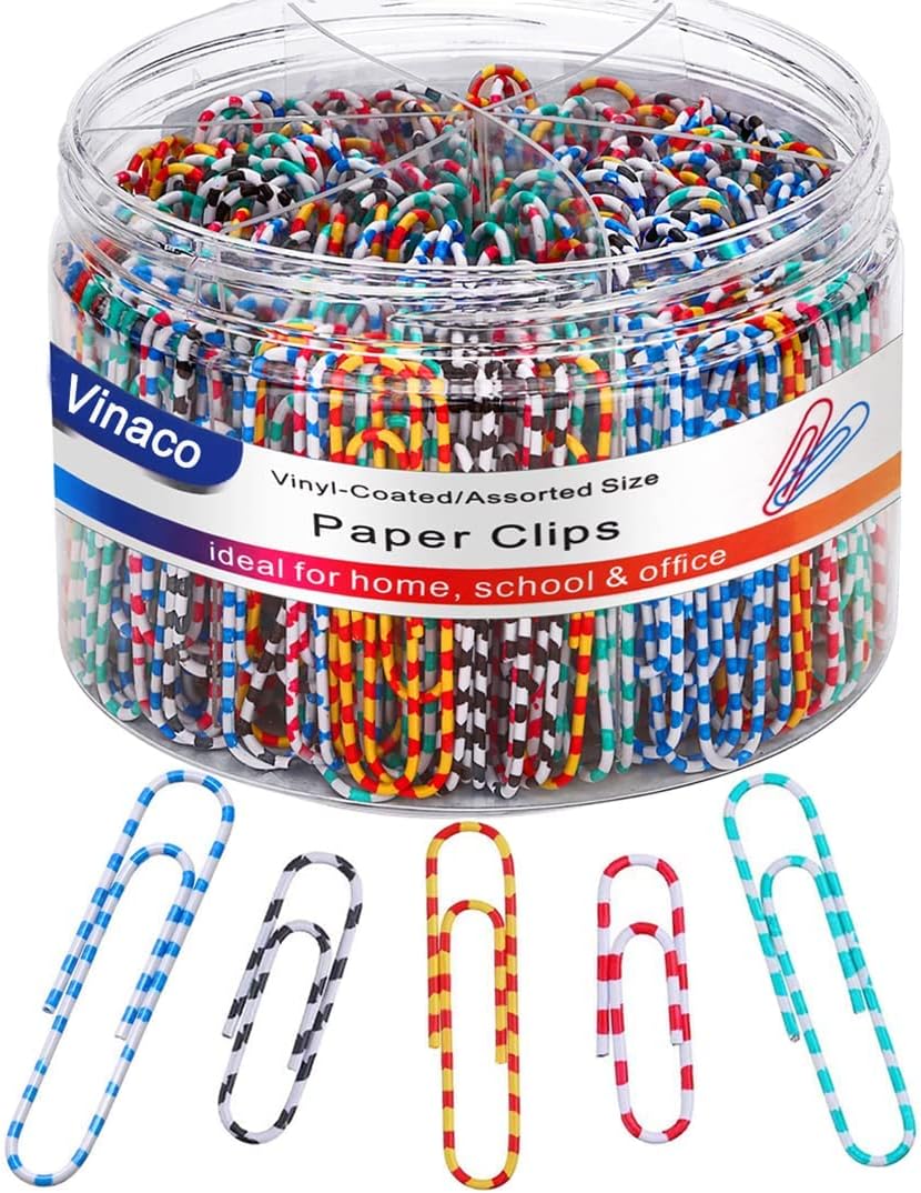 Vinaco Color Stripe Paper Clips, 400Pcs Medium Large 1.3" & 2", Rustproof