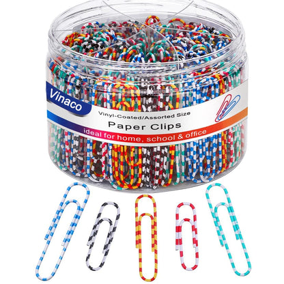 Vinaco Color Stripe Paper Clips, 400Pcs Medium Large 1.3" & 2", Rustproof