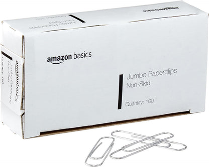 Amazon Basics Jumbo Size Office Paper Clips, Non-Skid, Silver, 1000 Count, 10 Packs of 100, A7072557
