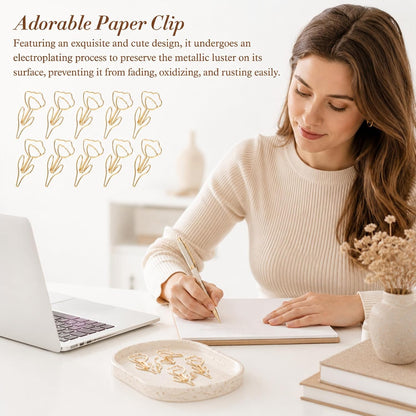 80 PCS Flower Paper Clips, Floral Cute Paper Clips Decorative Shaped Papers Clip Gold Fancy Cute Paperclips for Office and Home Supplies Wedding Decoration Desk File Documents Receipts Organization