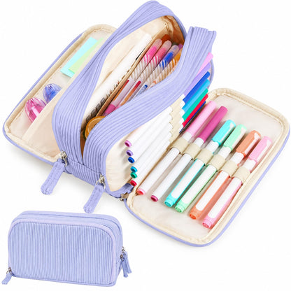 Sooez Big Capacity Pencil Case Pen Pouch, Soft Corduroy Pencil Bag