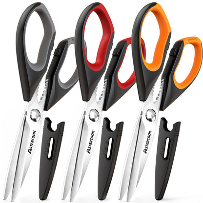 Astercook Kitchen Scissors, 3-Pack Heavy Duty Kitchen Shears with Stainless Steel Blades for Meat, Poultry, Herbs, Vegetables and Packaging, Dishwasher Safe