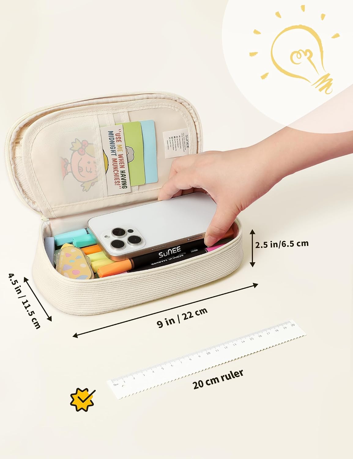 SUNEE Cute Pencil Case, Large Pencil Pouch, Aesthetic Big Pencil Bag with Zipper, Kawaii Stationery Storage and Organizer, School Supplies for Teen and Adult, Boys&Girls, Soft Corduroy Warm Beige