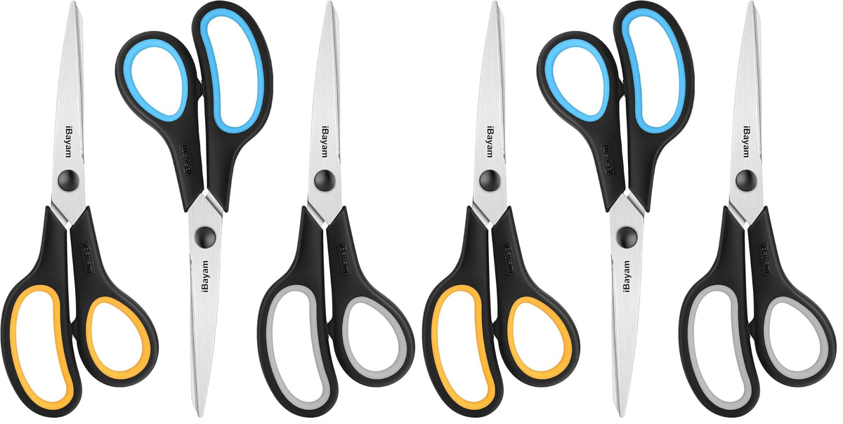 iBayam 8.5" Scissors All Purpose, 2.5mm Sharp Blade, 3 Cute School Office