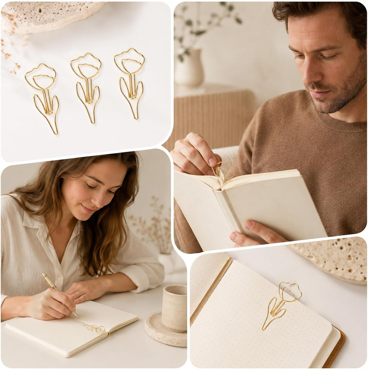 80 PCS Flower Paper Clips, Floral Cute Paper Clips Decorative Shaped Papers Clip Gold Fancy Cute Paperclips for Office and Home Supplies Wedding Decoration Desk File Documents Receipts Organization
