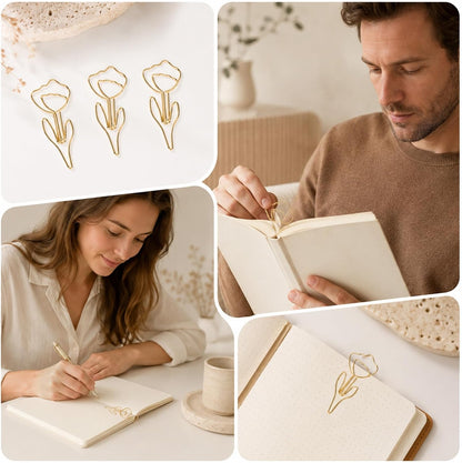 80 PCS Flower Paper Clips, Floral Cute Paper Clips Decorative Shaped Papers Clip Gold Fancy Cute Paperclips for Office and Home Supplies Wedding Decoration Desk File Documents Receipts Organization