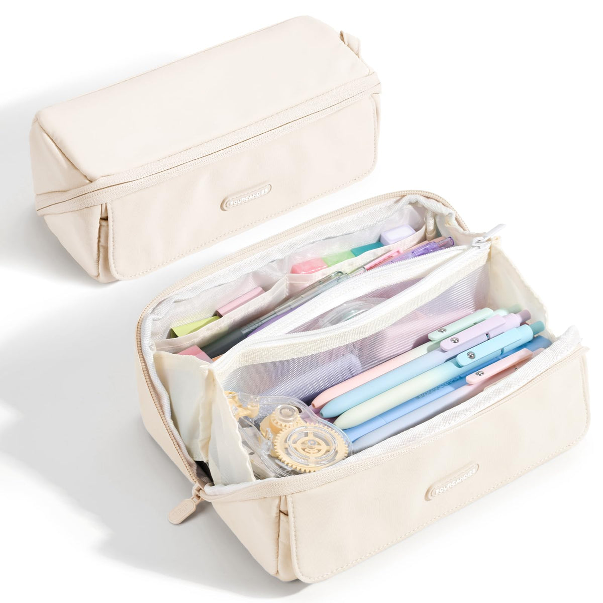 Four Candies Large Pencil Case, 5 Compartments Canvas Pen Organize
