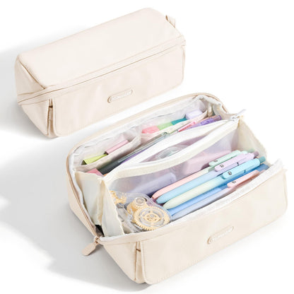 Four Candies Large Pencil Case, 5 Compartments Canvas Pen Organize