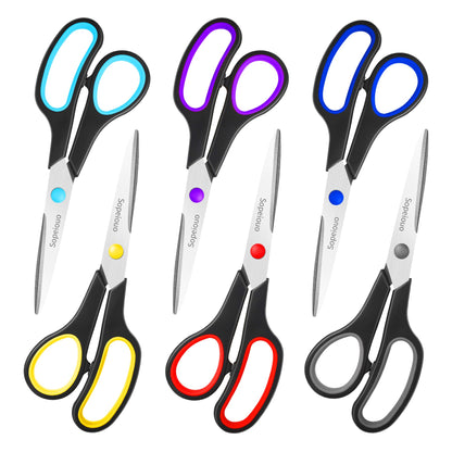 6 Pcs 8” Scissors, Sharp Stainless Steel Comfort Grip for Everyday Use