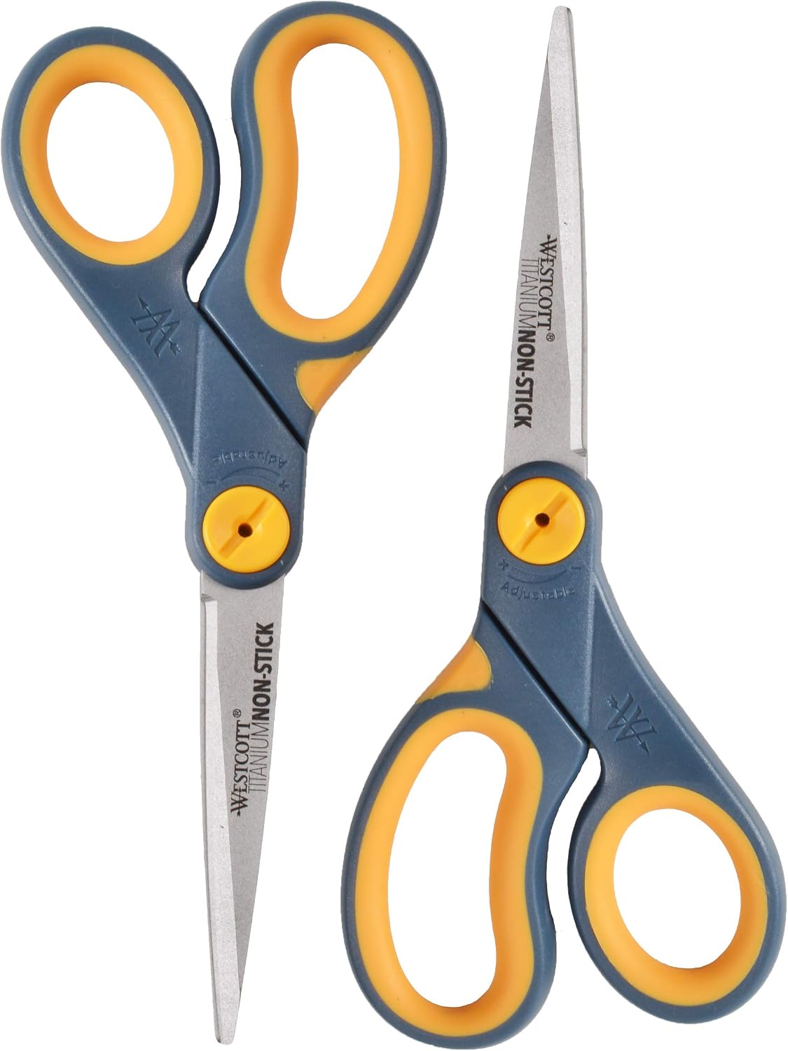 Westcott 8-Inch Non-Stick Titanium Scissors For Office and Home - Glide Adjust Technology - Grey/Yellow Craft, Fabric Scissors - 2 Pack