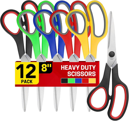 BURVAGY 12 Pack 8" Scissors All Purpose, Heavy Duty Scissors for Office