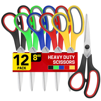BURVAGY 12 Pack 8" Scissors All Purpose, Heavy Duty Scissors for Office