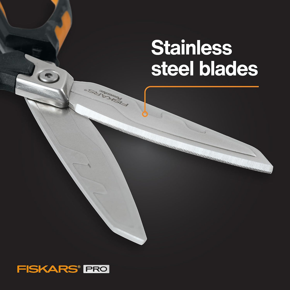 Fiskars Pro 8" PowerArc Shop Shears, Heavy Duty Serrated Utility Scissors