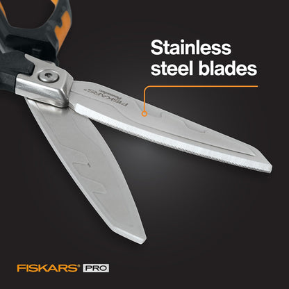 Fiskars Pro 8" PowerArc Shop Shears, Heavy Duty Serrated Utility Scissors