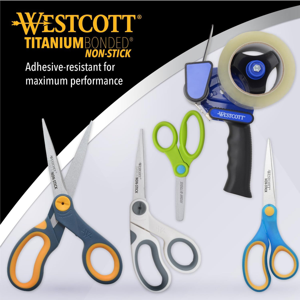 Westcott 8-Inch Non-Stick Titanium Scissors For Office and Home - Glide Adjust Technology - Grey/Yellow Craft, Fabric Scissors - 2 Pack