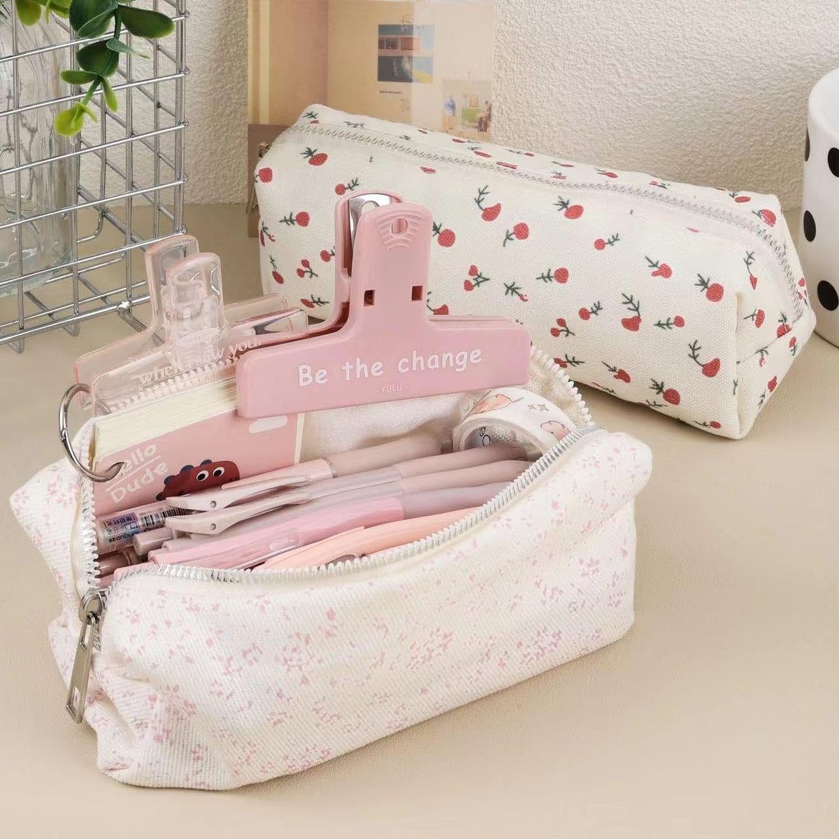 Cute Pencil Case Aesthetic Student Pencil Pouch Coin Pen Pouch Cosmetic Bag Office Stationery Organizer For Kids Teen School (Z-Pink flower)