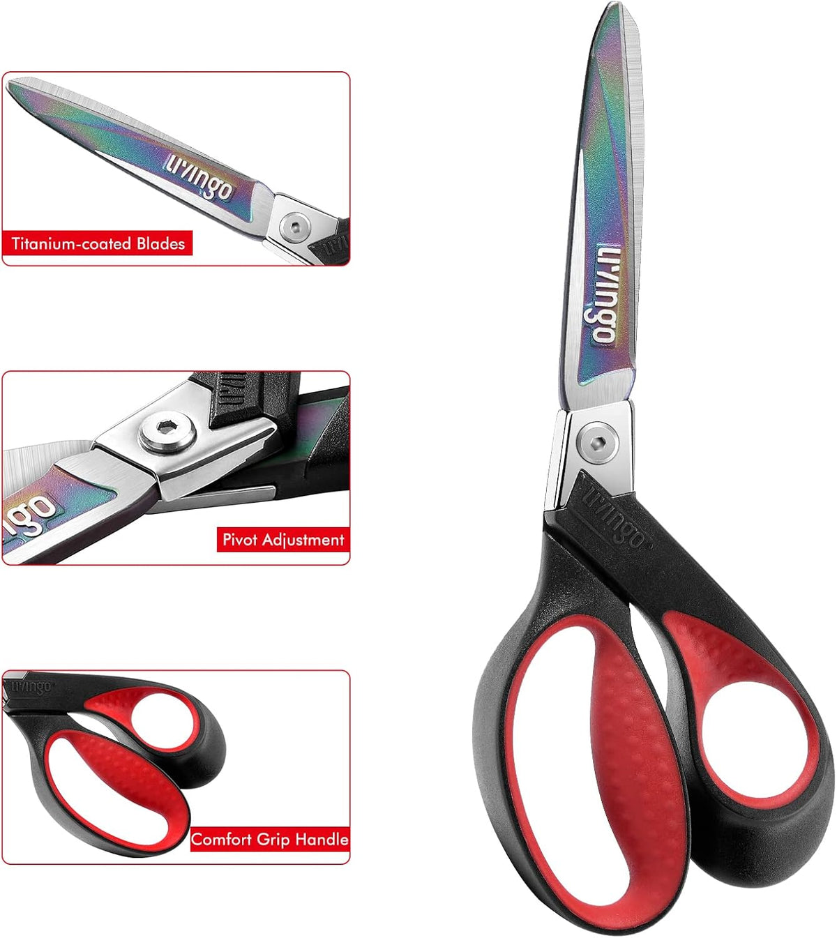 LIVINGO 9" Heavy Duty Titanium Coated Stainless Steel Scissors, (Red/Black)