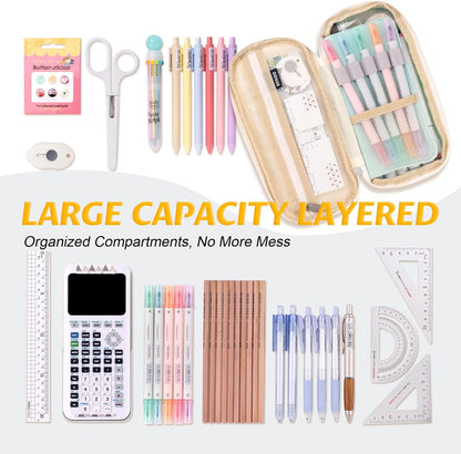 EASTHILL Big Capacity Pencil Pen Case Office College School Large Storage High Capacity Bag Pouch Holder Box Organizer Blue (Cyan)