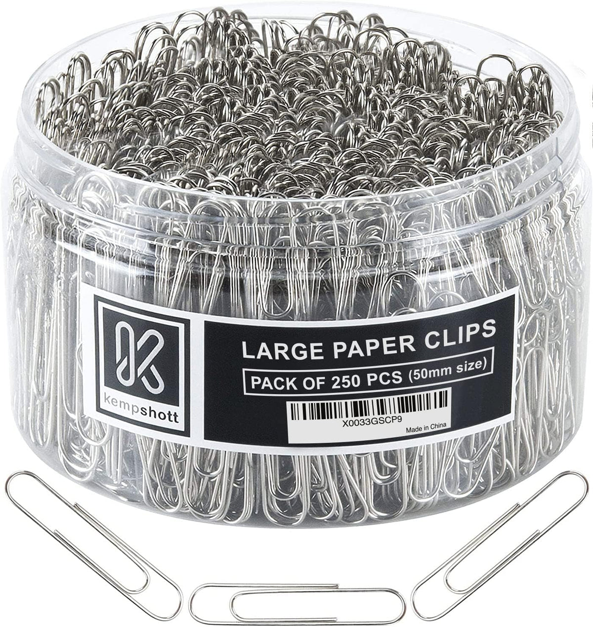 Kempshott 250 Large Paper Clips Smooth, Jumbo Paper Clips for Paperwork Ideal for Home, School and Office Use (Large, Silver)