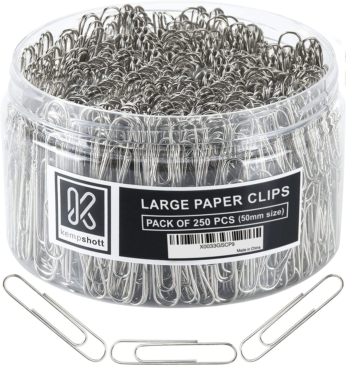 Kempshott 250 Large Paper Clips Smooth, Jumbo Paper Clips for Paperwork Ideal for Home, School and Office Use (Large, Silver)