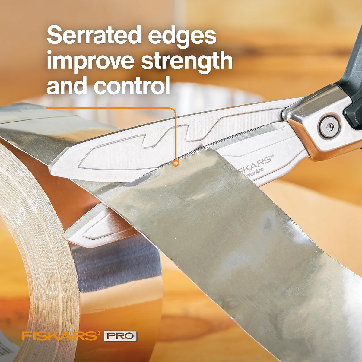 Fiskars Pro 8" PowerArc Shop Shears, Heavy Duty Serrated Utility Scissors