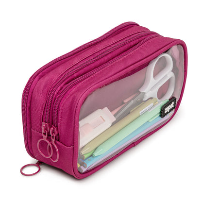 ZIPIT Half & Half Pencil Case, 3-Compartment Aesthetic Zipper Pouch, Grey