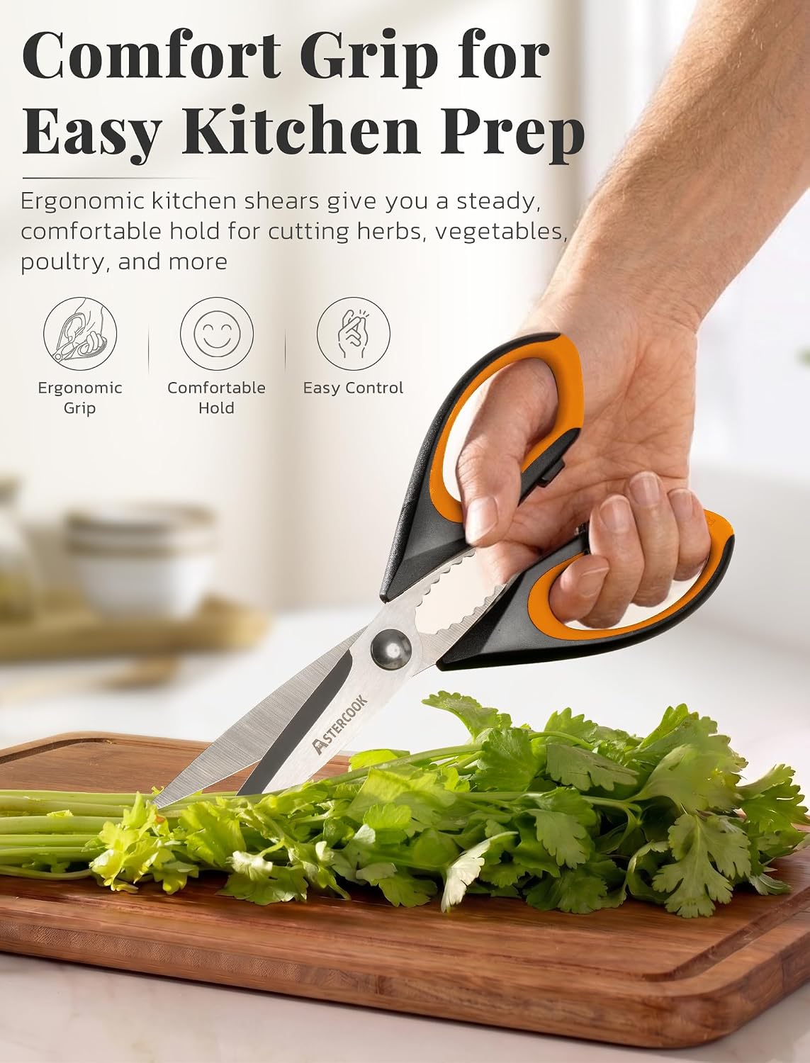 Astercook Kitchen Scissors, 3-Pack Heavy Duty Kitchen Shears with Stainless Steel Blades for Meat, Poultry, Herbs, Vegetables and Packaging, Dishwasher Safe