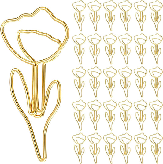 80 PCS Flower Paper Clips, Floral Cute Paper Clips Decorative Shaped Papers Clip Gold Fancy Cute Paperclips for Office and Home Supplies Wedding Decoration Desk File Documents Receipts Organization