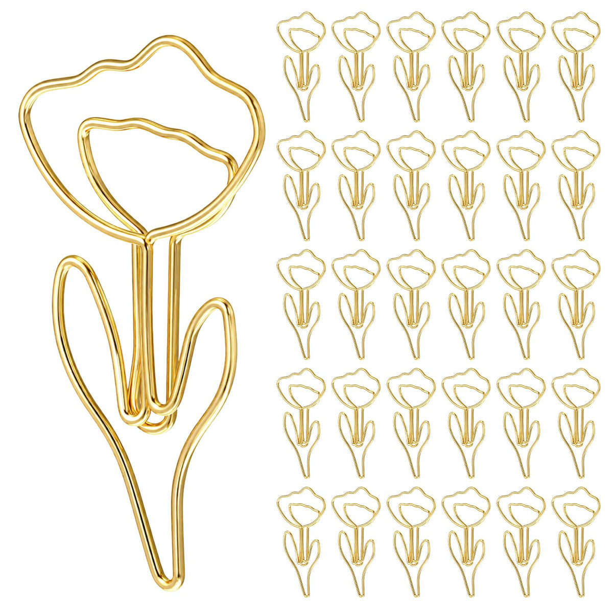 80 PCS Flower Paper Clips, Floral Cute Paper Clips Decorative Shaped Papers Clip Gold Fancy Cute Paperclips for Office and Home Supplies Wedding Decoration Desk File Documents Receipts Organization
