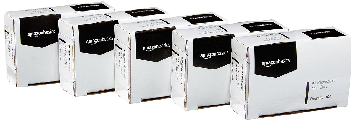 Amazon Basics No. 1 Paper Clips, Smooth, 1000 Count (10 Pack of 100), Silver