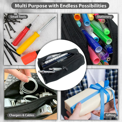 Fashion Stationery Black Pencil Case, Large Capacity, 2 Compartments