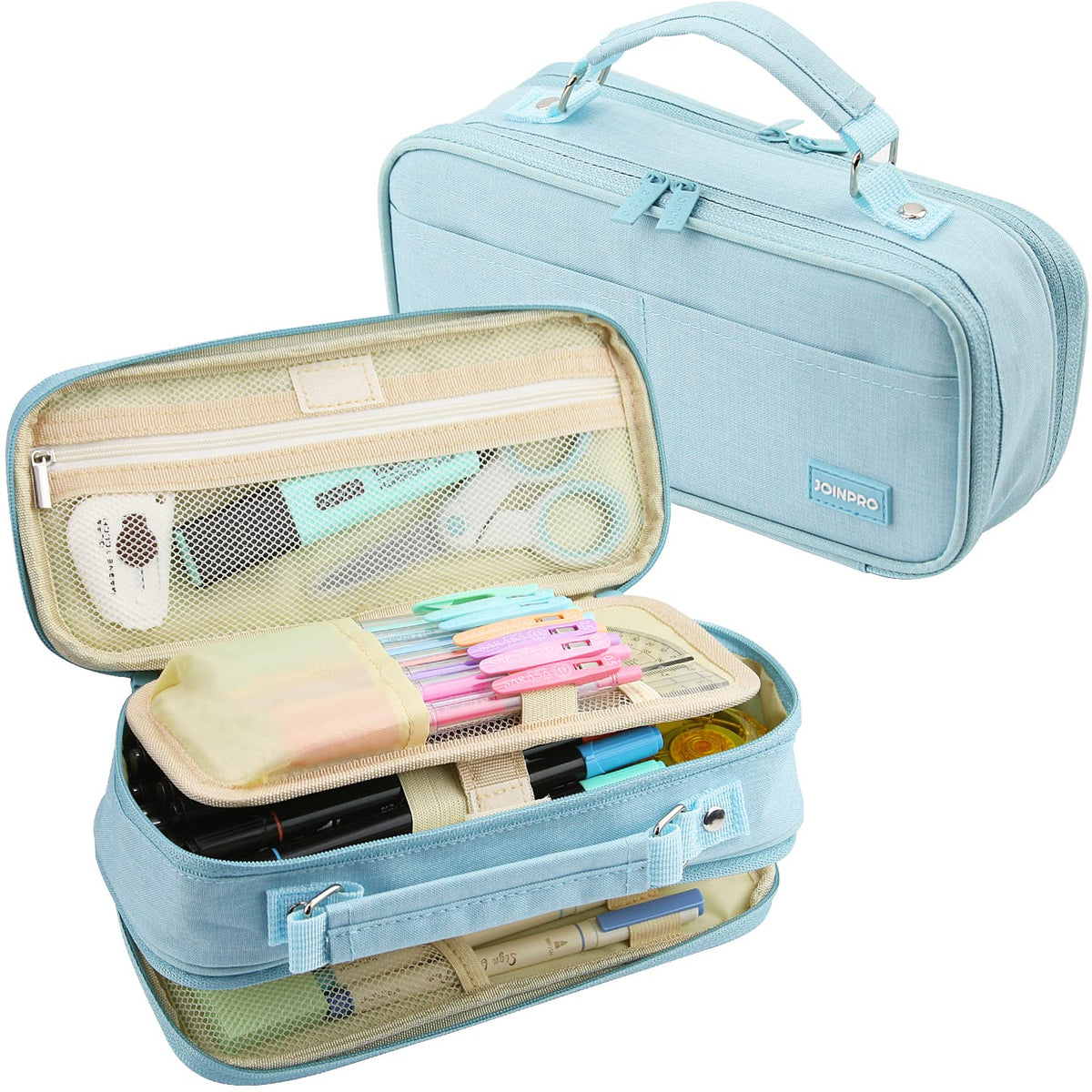JOINPRO Large Capacity Pencil Case, 4 Compartment Pen Pouch Organizer with Double Zipper, Storage Bag for School, Office, Teen Girl Boy Men Women