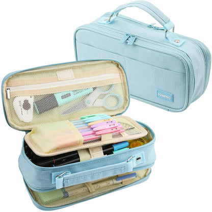 JOINPRO Large Capacity Pencil Case, 4 Compartment Pen Pouch Organizer with Double Zipper, Storage Bag for School, Office, Teen Girl Boy Men Women