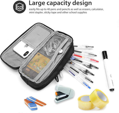 ProCase Pencil Case Pen Bag, Two Layers Big Capacity Pencil Pouch Pen Organizer Durable Stationery Holder for Marker Organization School Supplies Office Storage Desk Organizing