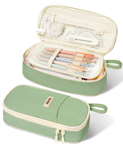 SUNEE Cute Pencil Case, Large Pencil Pouch, Aesthetic Big Pencil Bag with Zipper, Kawaii Stationery Storage and Organizer, School Supplies for Teen and Adult, Boys&Girls, Soft Corduroy Warm Beige