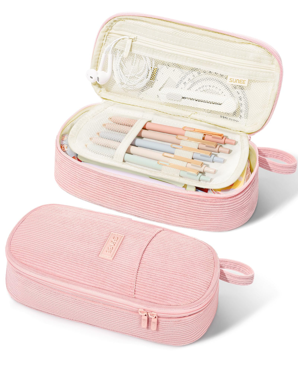 SUNEE Cute Pencil Case, Large Pencil Pouch, Aesthetic Big Pencil Bag with Zipper, Kawaii Stationery Storage and Organizer, School Supplies for Teen and Adult, Boys&Girls, Soft Corduroy Warm Beige