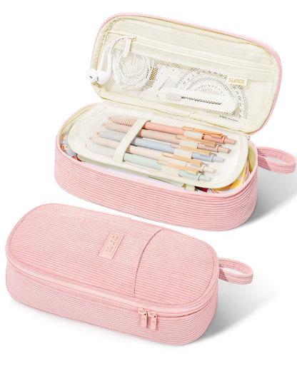 SUNEE Cute Pencil Case, Large Pencil Pouch, Aesthetic Big Pencil Bag with Zipper, Kawaii Stationery Storage and Organizer, School Supplies for Teen and Adult, Boys&Girls, Soft Corduroy Warm Beige