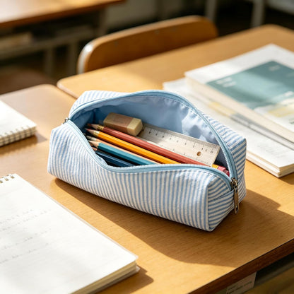 Pencil Case Aesthetic Pencil Pouch for Women Pencil Case Small (Striped blue)