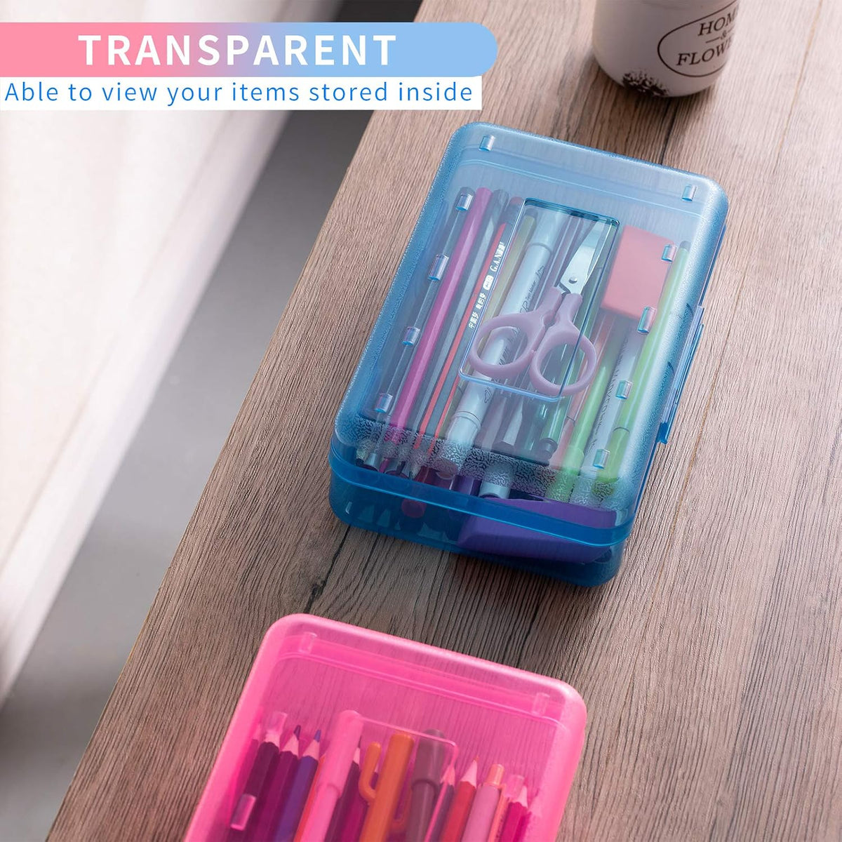 Sooez 3 Pack Pencil Case, Large Hard Pencil Box Bulk, Clear Crayon Box