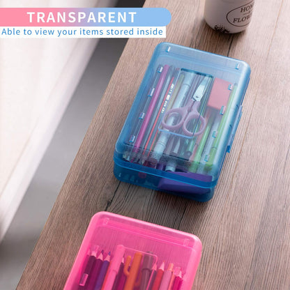 Sooez 3 Pack Pencil Case, Large Hard Pencil Box Bulk, Clear Crayon Box