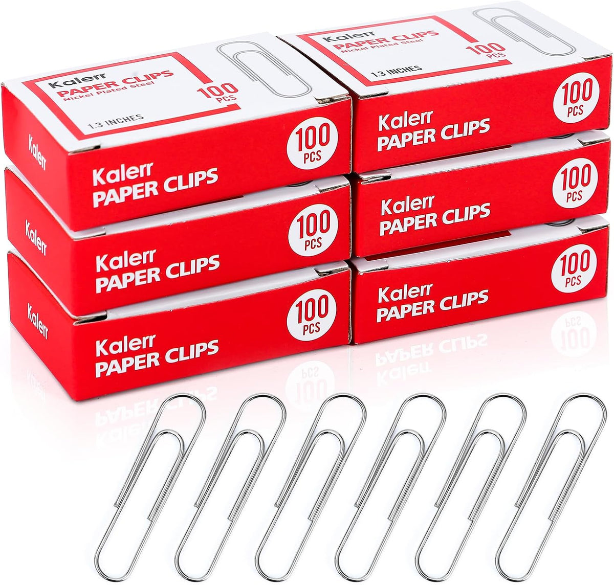 Kalerr Paper Clips, 600 Pcs Paperclips (6 Boxes of 100 Each), Premium Paper Clip, 1-2/7" Silver Paper Clips Medium (1.3 Inches), Rustproof Metal Paper Clip for Office, School, Home