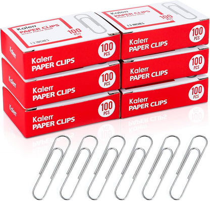 Kalerr Paper Clips, 600 Pcs Paperclips (6 Boxes of 100 Each), Premium Paper Clip, 1-2/7" Silver Paper Clips Medium (1.3 Inches), Rustproof Metal Paper Clip for Office, School, Home