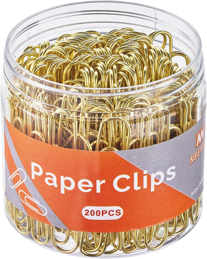 NEEWAY Gold Paper Clips, 200 Count Large Size, 2 Inch Jumbo Paperclips, Stylish Gold-Plated Paper Clip