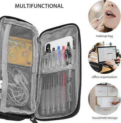 ProCase Pencil Case Pen Bag, Two Layers Big Capacity Pencil Pouch Pen Organizer Durable Stationery Holder for Marker Organization School Supplies Office Storage Desk Organizing